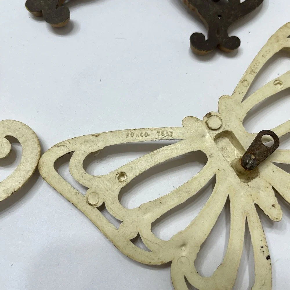 VTG Homco Butterflies Wall Decor Boho Faux Wood Rattan 1970s USA MCM - Set of 3